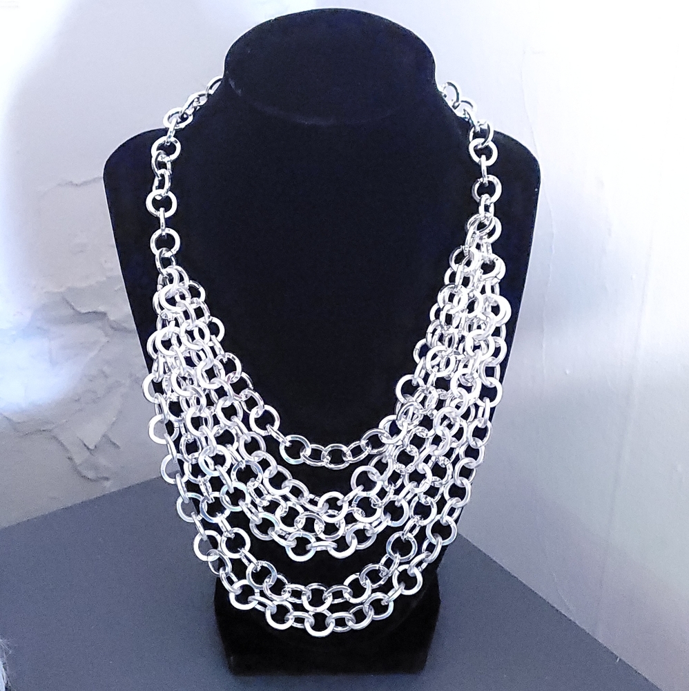 CHICOS Silver Tone Chunky Multi Chain Mail Necklace